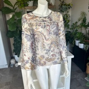 Women's Style & Co. Blouse Petite/sheer Large Beige Multi paisley print
